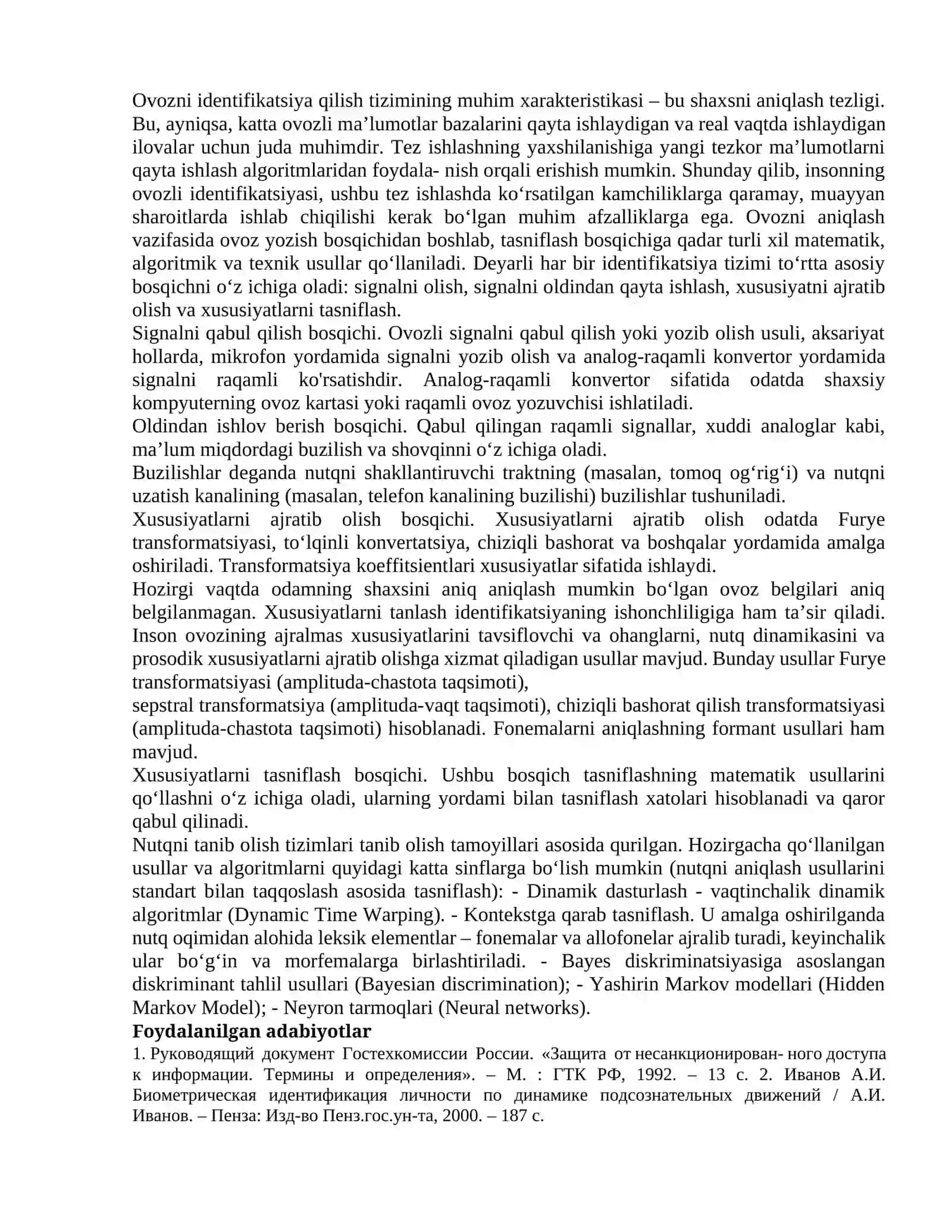FOYDALANUVCHILARNI OVOZ BO‘YICHA IDENTIFIKATSIYALASH VA AUTENTIFIKATSIYALASH USULLARINI KO‘RIB CHIQISH 2