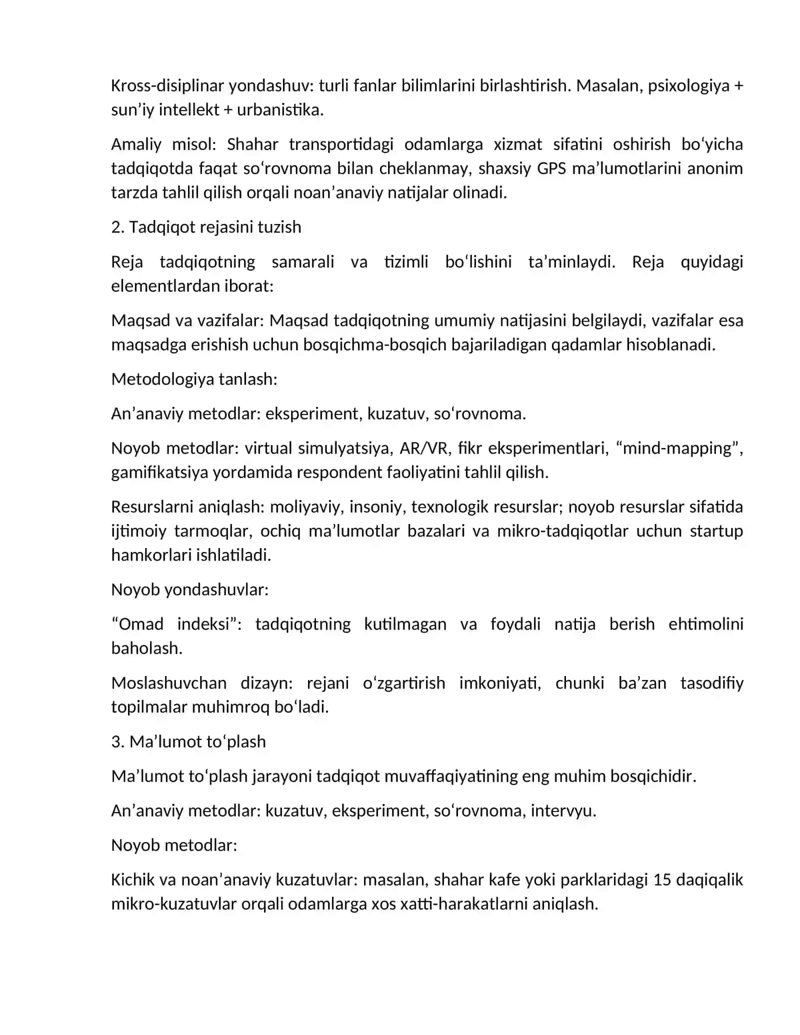 Tadqiqotlar olib borish jarayoni va uni tashkil etish 2