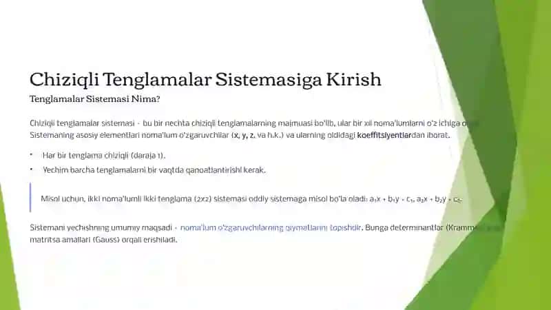 Chiziqli Tenglamalar Sistemasini Krammer va Gauss Usullari 2