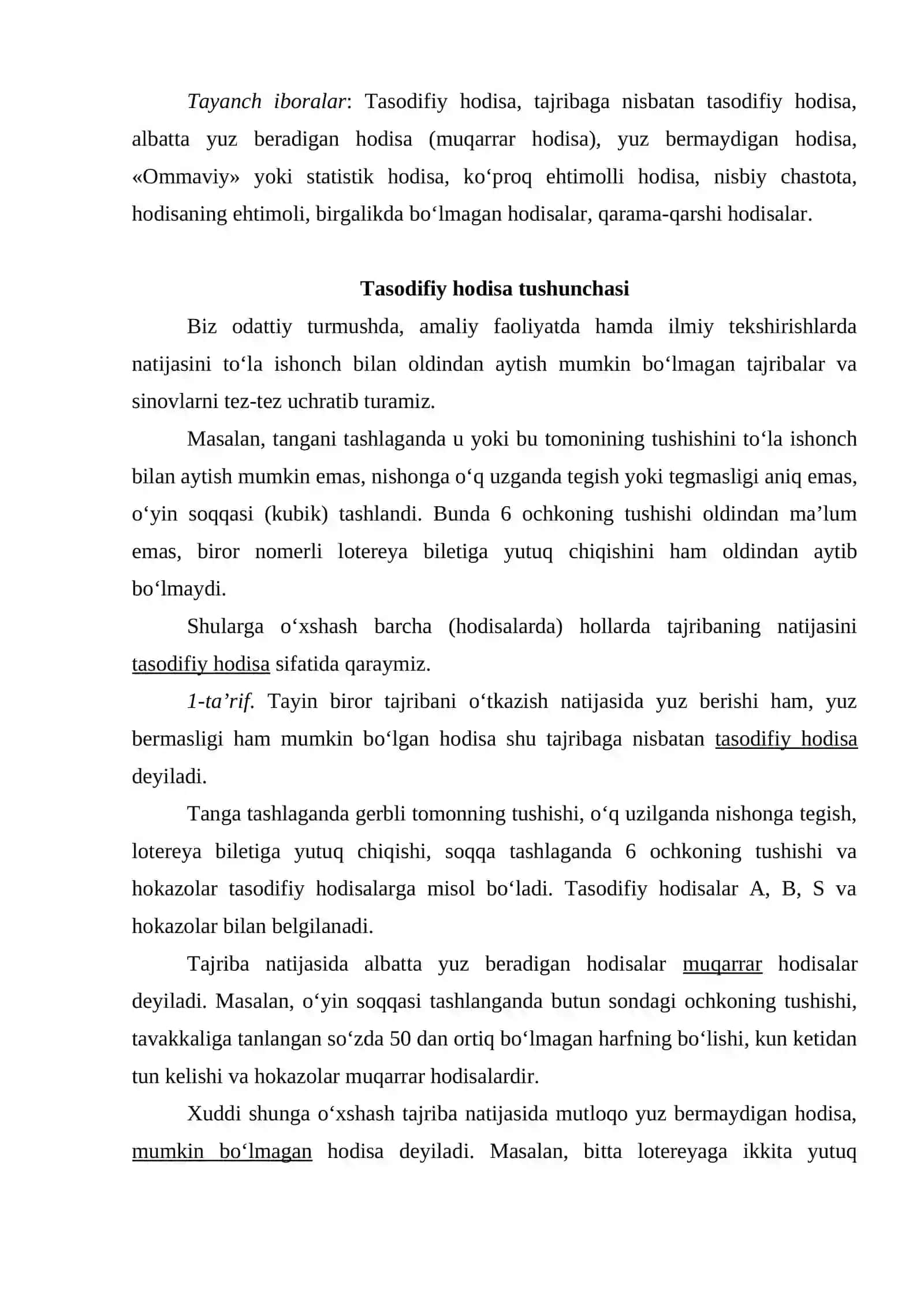 Tasodifiy hodisalar va ehtimol tushunchasi. Hodisalarning kombinatsiyasi 2