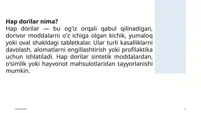 Farmakologiya - Hapdorilar, Plasstirlar va dori vositalari farmokenetikasi va farmodinamikasi 2