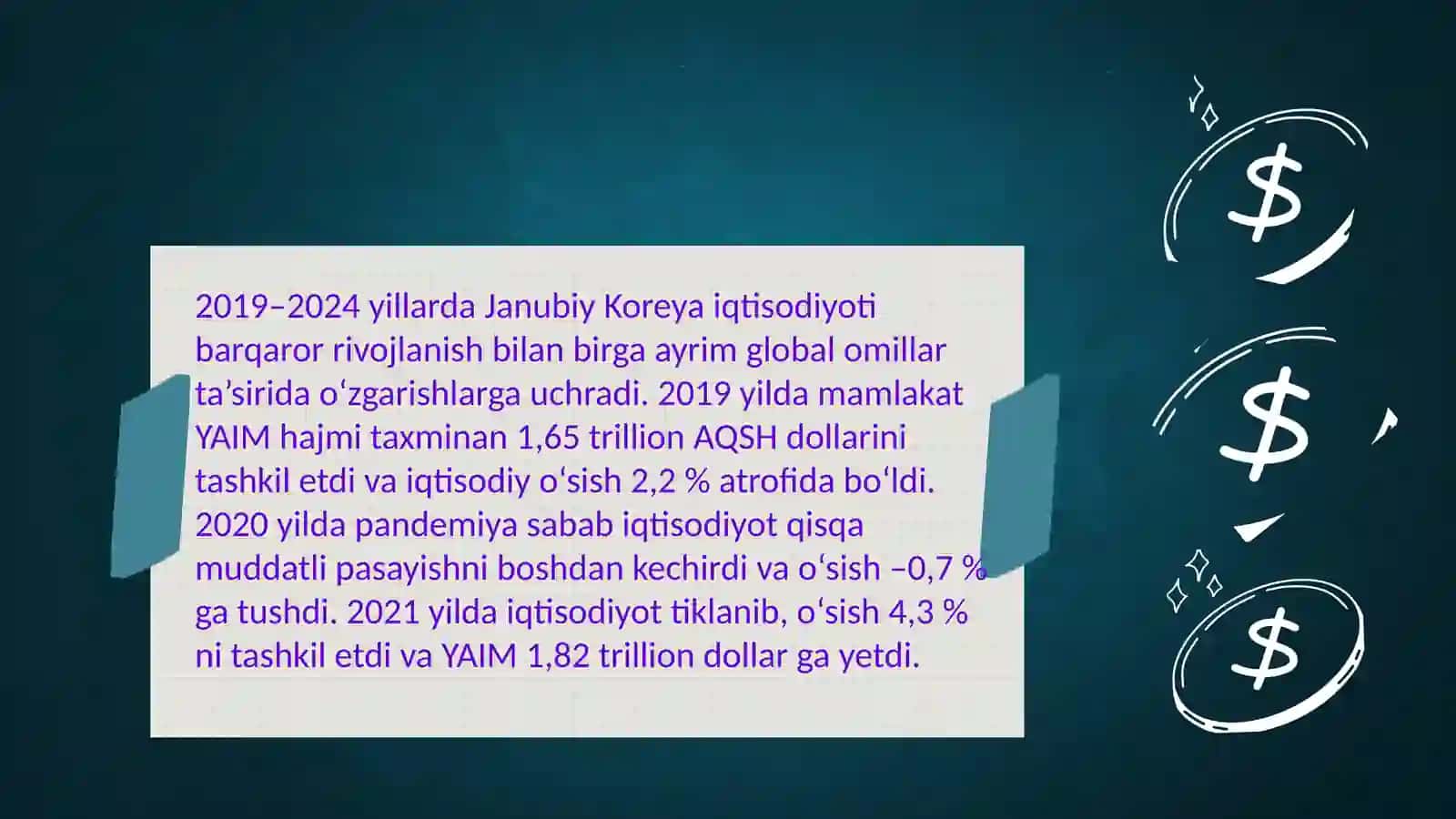 Janubiy Koreya ning 2019–2024 yillardagi makroiqtisodiy ko‘rsatkichlari 2
