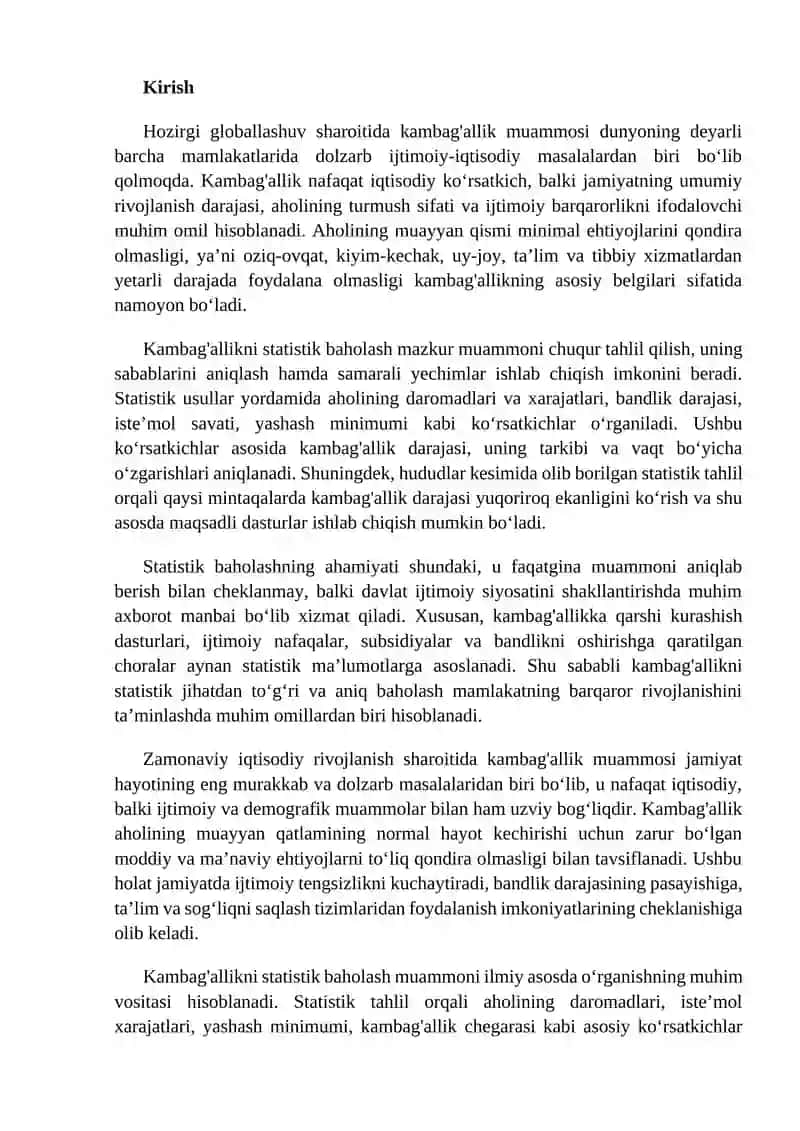 Kambag'allikni statistik baholash 2