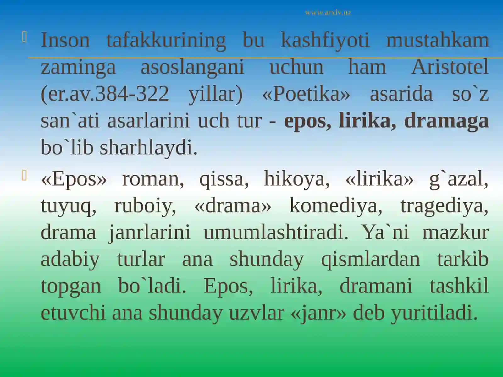 Adabiy turlar va janrlar 2