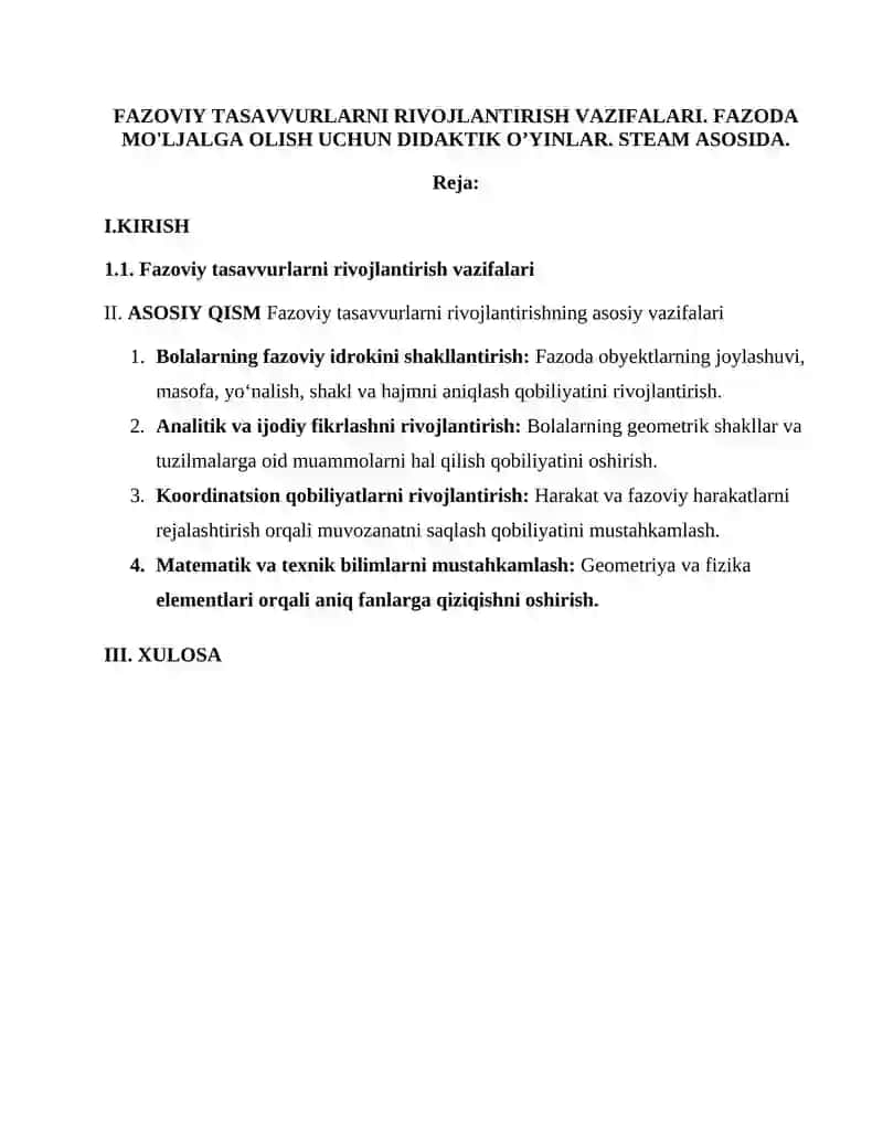 FAZOVIY TASAVVURLARNI RIVOJLANTIRISH VAZIFALARI 2