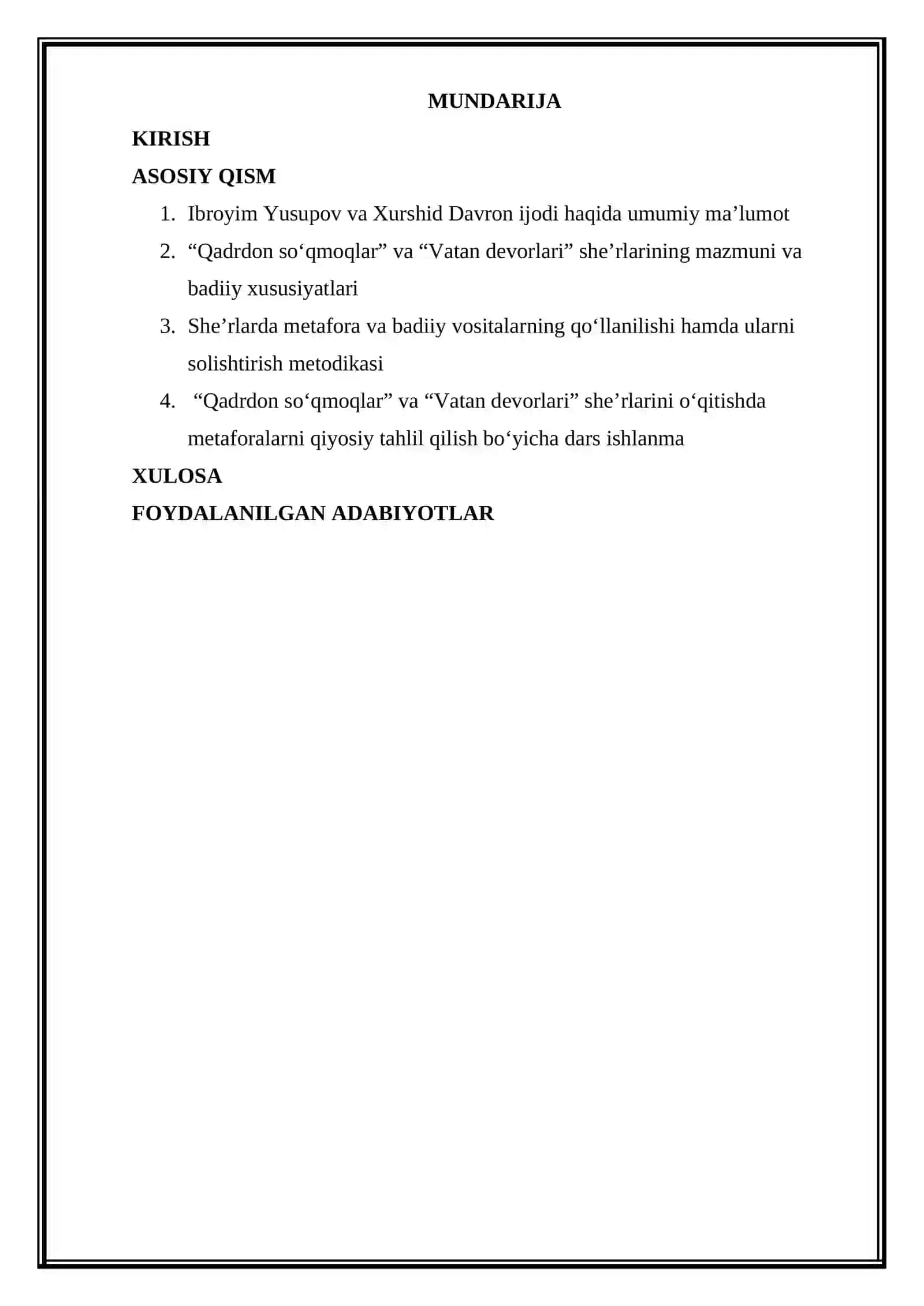 Ibroyim Yusupov “Qadrdon soʻqmoqlar”. Xurshid Davron “Vatan devorlari” sheʼrlarini solishtirish. Metafora 2