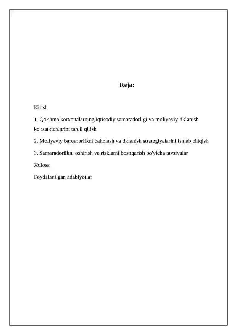 Mavzu: Aksiyadorlik jamiyatida iqtisidiy samarador va moliyaviy soglomlashtirish ko'rsatkich tah 2