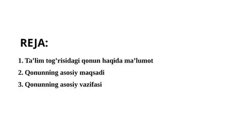 Ta'lim to'g'risidagi qonuni reja 2