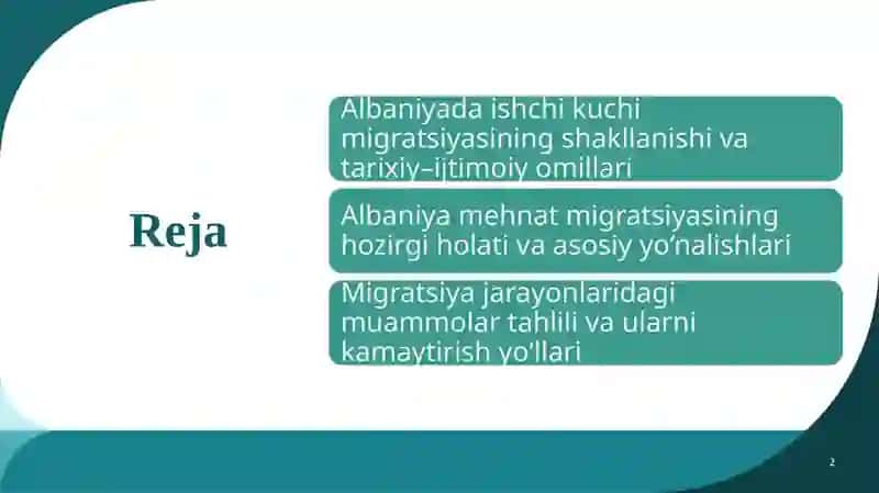 Albaniyada ishchi kuchini migratsiyasi va migratsiya jarayonlaridagi muammoni tahlil etish 2