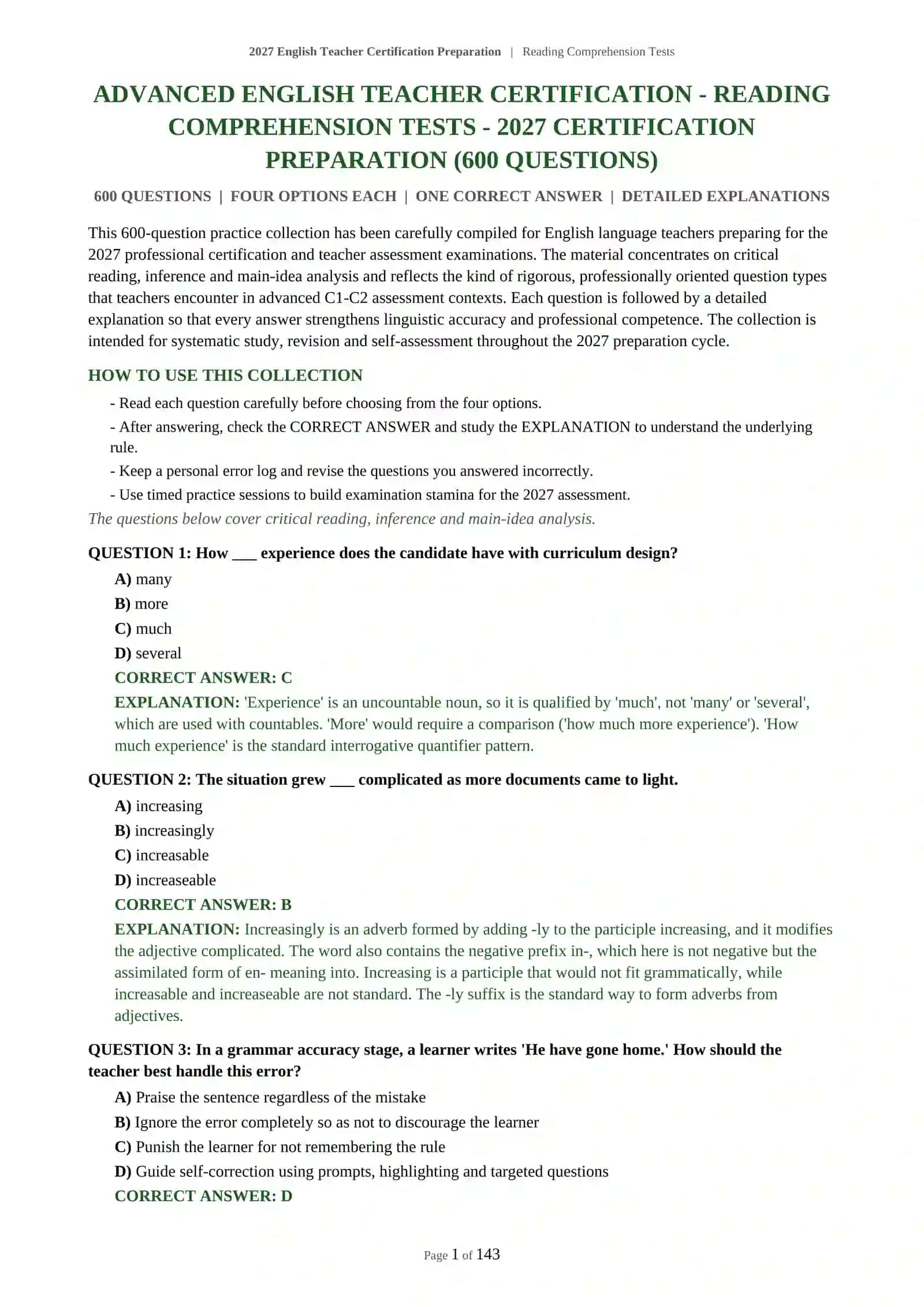 English Teacher Certification Preparation | Reading Comprehension Tests 2