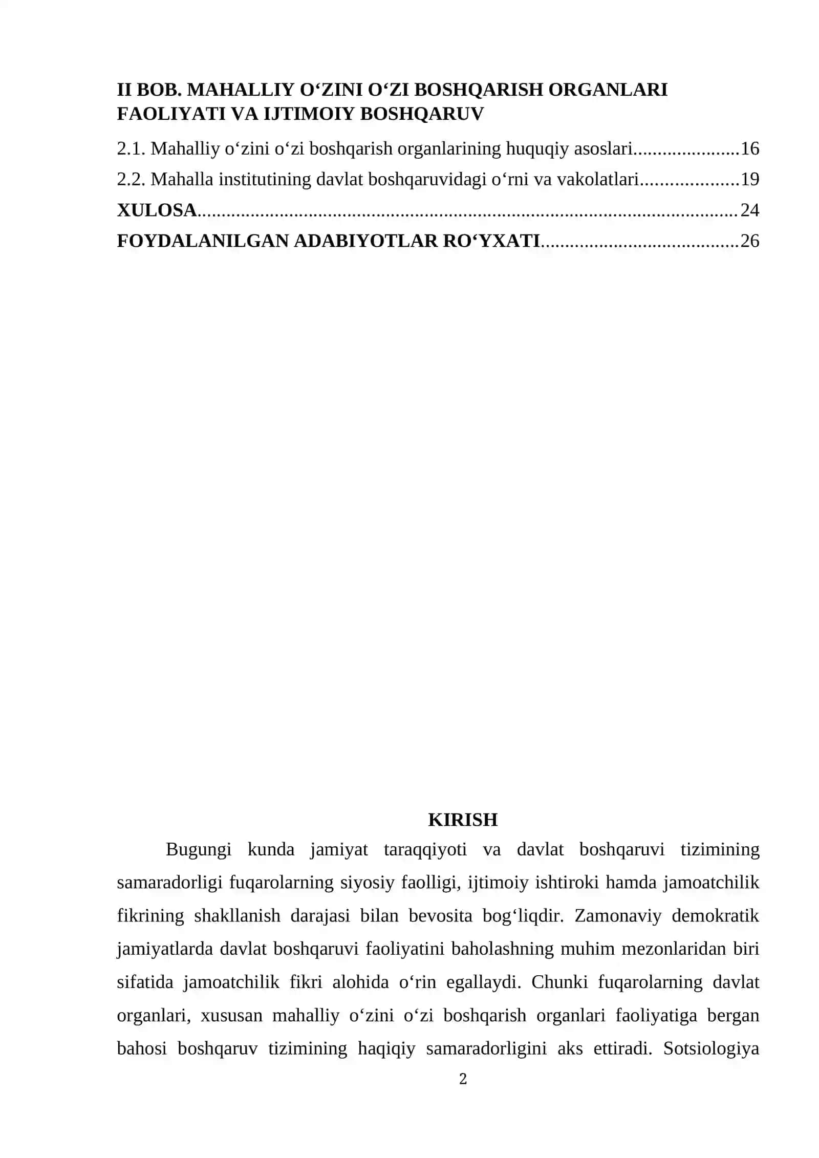 Sotsiologiya fanida jamoatchilik fikri mahalliy o'zini o'zi boshqarish organlari davlat boshqaruv faoliyatini baholash ko'rsatkichi sifatida 2