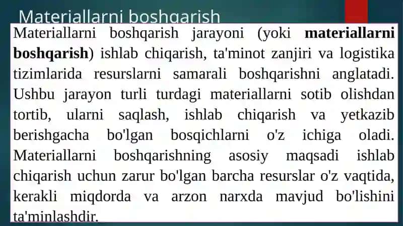 Materiallarni boshqarish 2