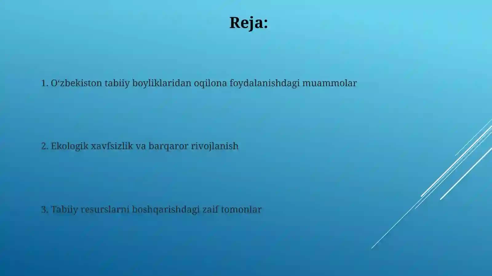 O‘zbekiston tabiiy resurslaridan oqilona foydalanish masalalari 2