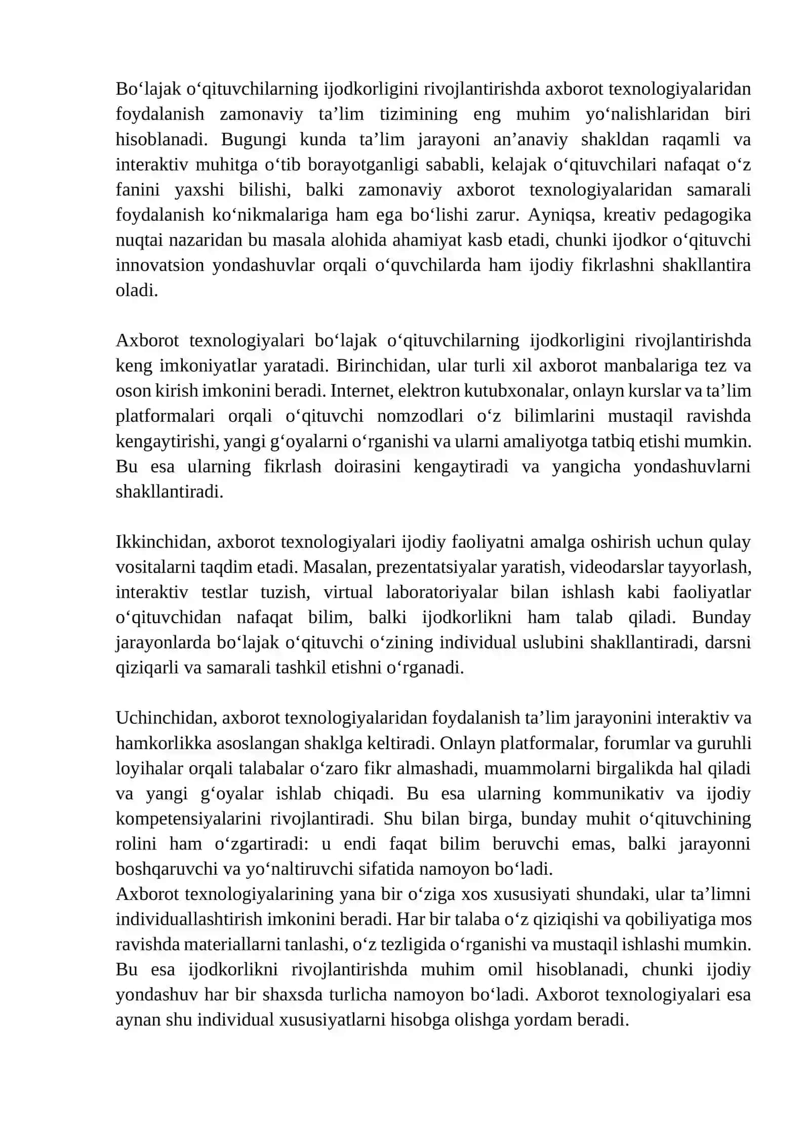 Bo‘lajak o‘quvchilarni ijodkorligini rivojlantirishda AKTning ahamiyati 2