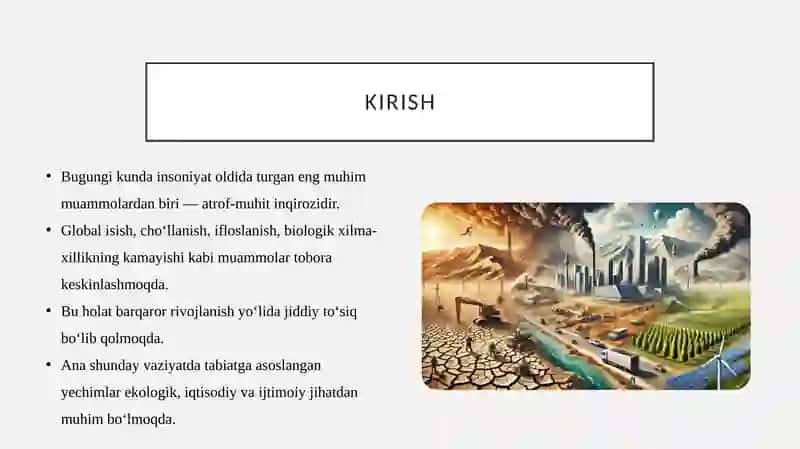 Tabiatga asoslangan yechimlar 2