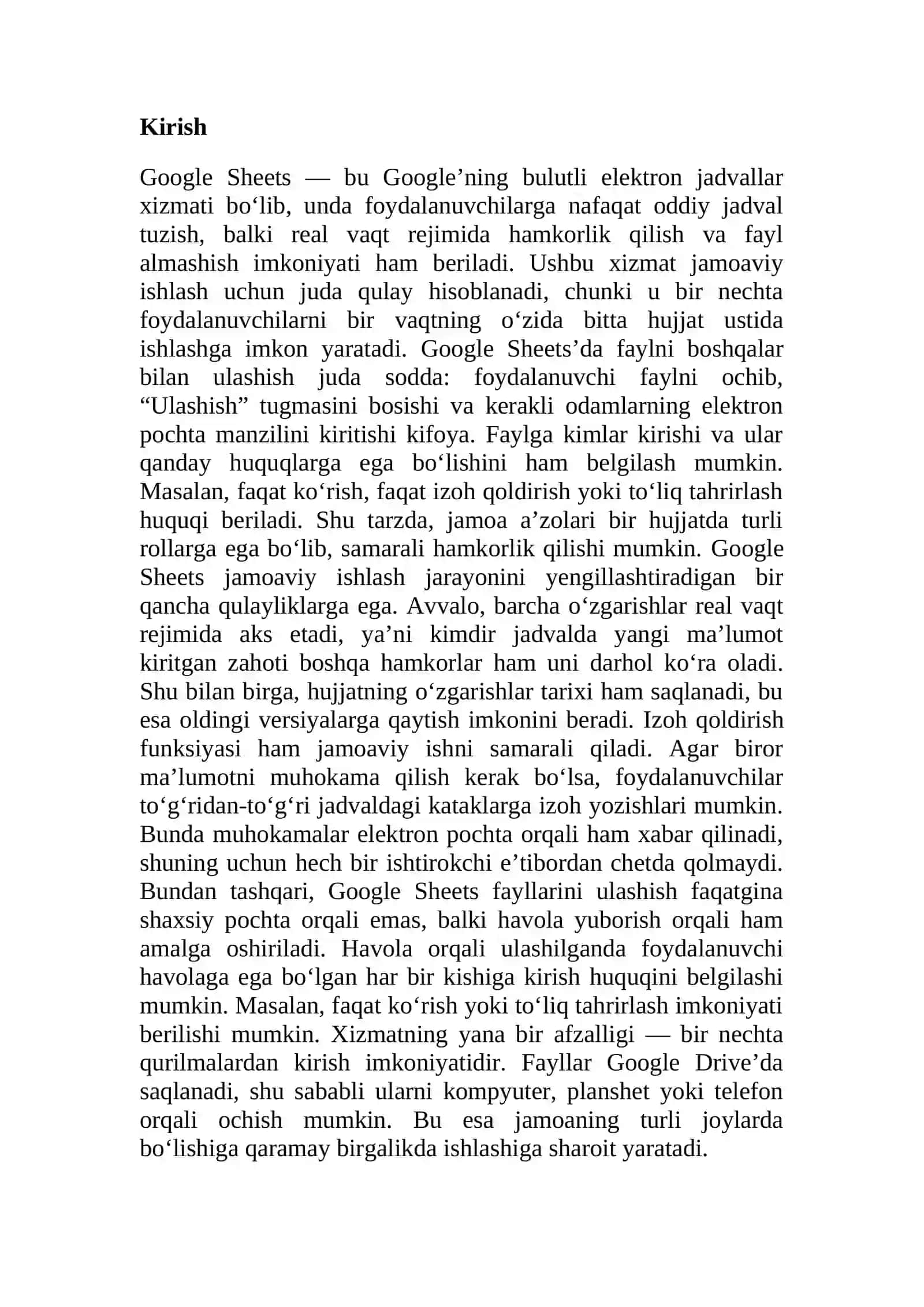 Google Sheets’da jamoaviy ishlash va fayl ulashish imkoniyatlari 2