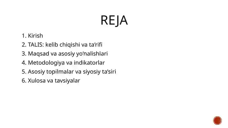 TALIS xalqaro baholash dasturi mazmun va mohiyati 2