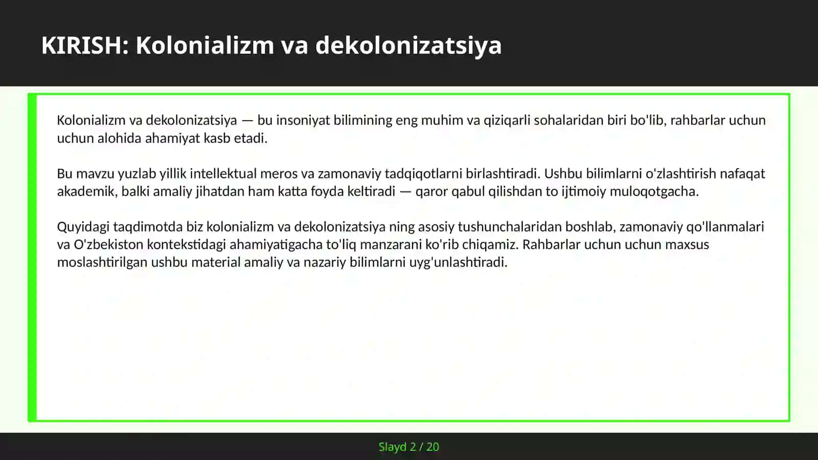 KOLONIALIZM VA DEKOLONIZATSIYA 2