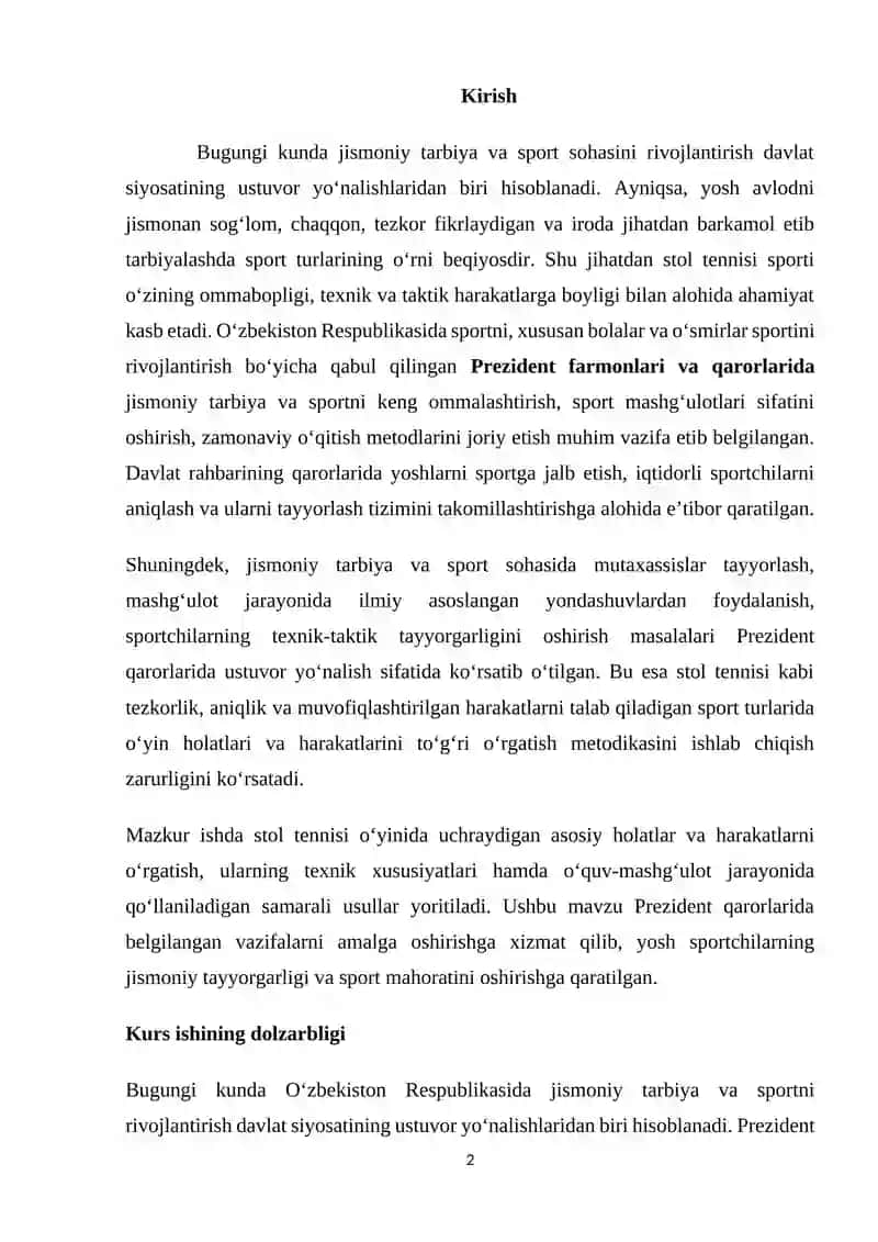 Stol tennisi o‘yinida uchraydigan holat va harakatlarga o‘rgatish 2