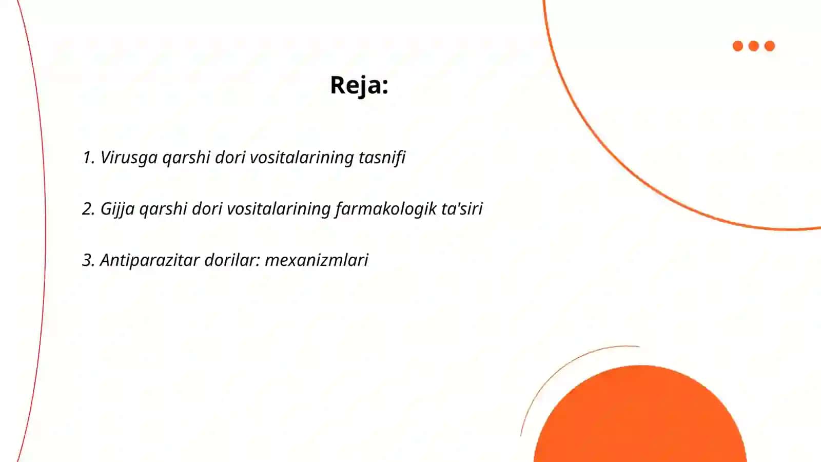 Virusga qarshi, gijja va moxovga qarshi dori vositalar farmakologiyasi 2