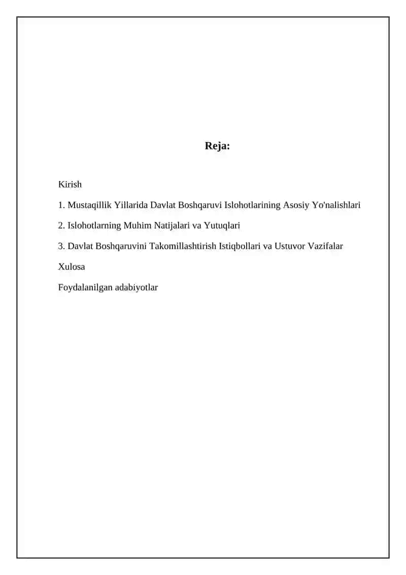 Mustaqillik Yillarida Davlat Boshqaruvi Islohotlarining Asosiy Yo'nalishlari 2
