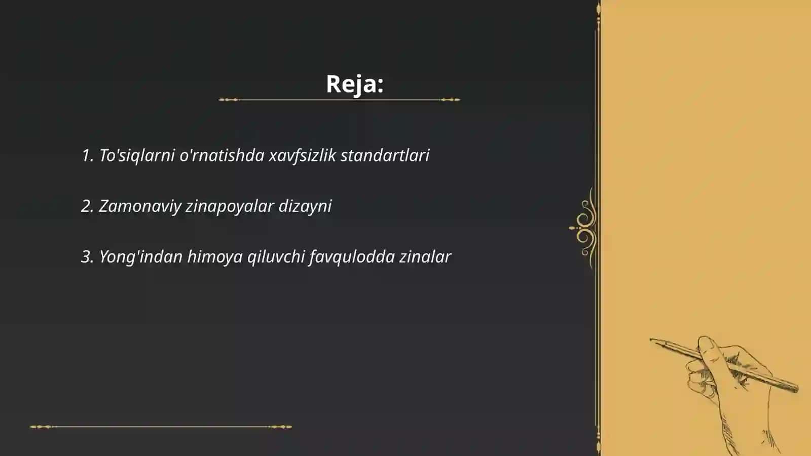To'siqlar, zinalar, favqulotda zinalar, oyna va yoritish uskunalari 2