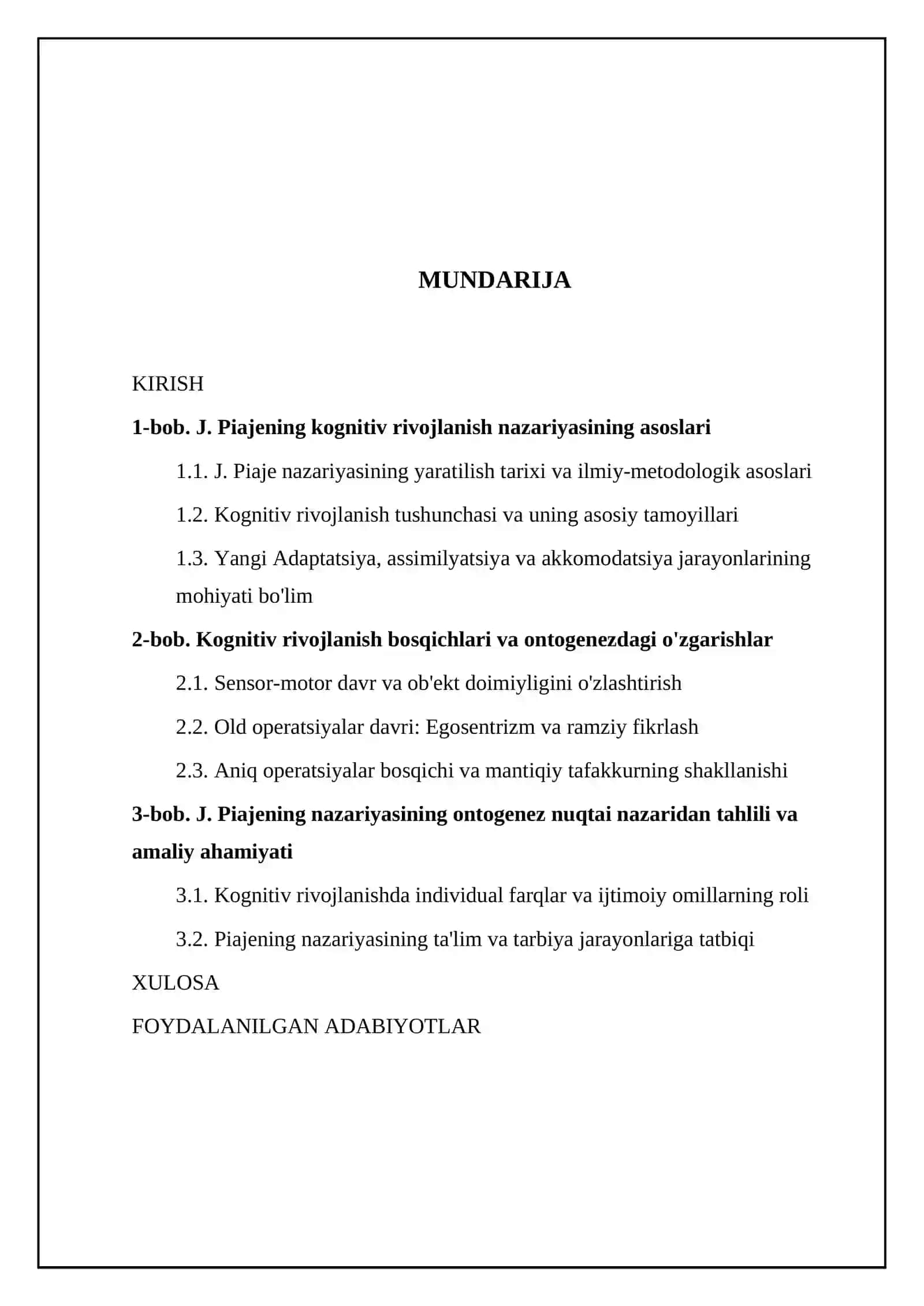 J. Piajening kognitiv rivojlanish nazariyasida ontogenez 2