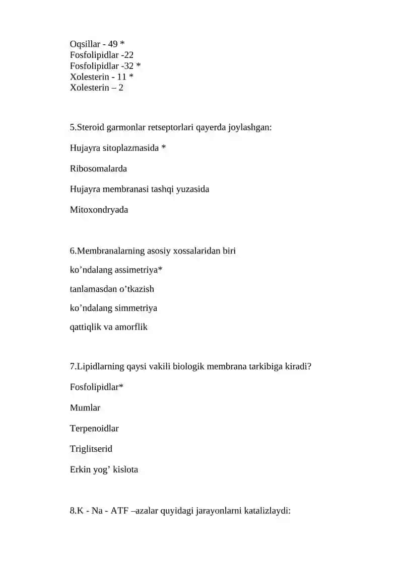 Biomembranalar tarkibi va funktsiyalari 2