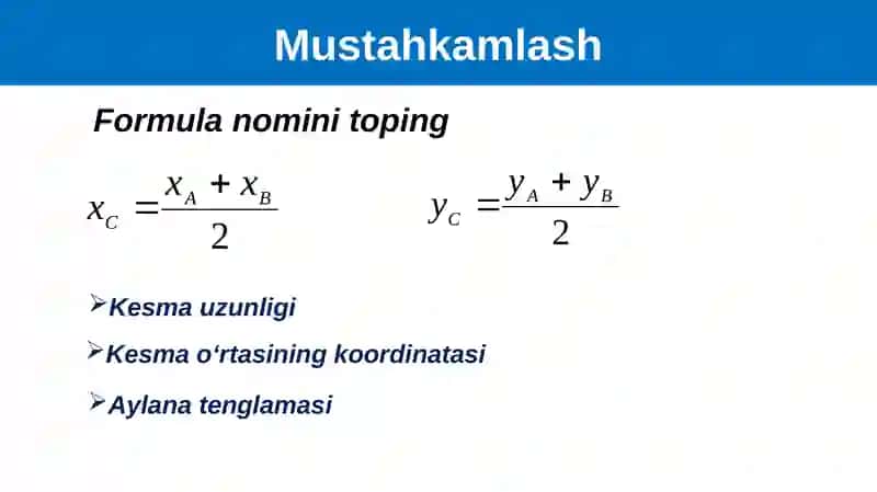 Toʻgʻrichiziqning kesmalardagi tenglamasi 2