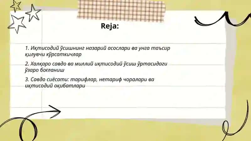 Иқтисодий ўсиш ва халқаро савдо мавзусида тақдимот ва доклад қилиш 2
