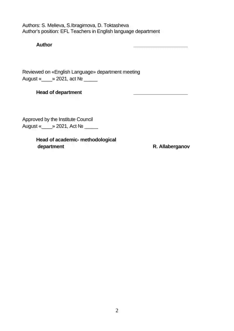 MODEL SYLLABUS on « Business English» 2