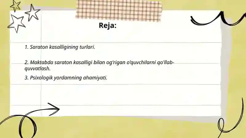 Saraton kasalliklari bilan og'rigan o'quvchilar bilan mashg'ulot o'tish tamoyillarini o'rganish 2