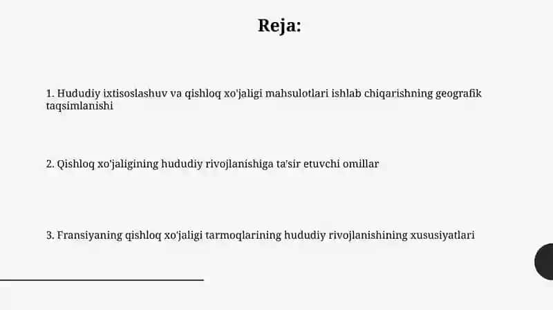 Fransiyada qishloq xoʻjaligi tarmoqlari hududiy rivojlanish xususiyatlari 2