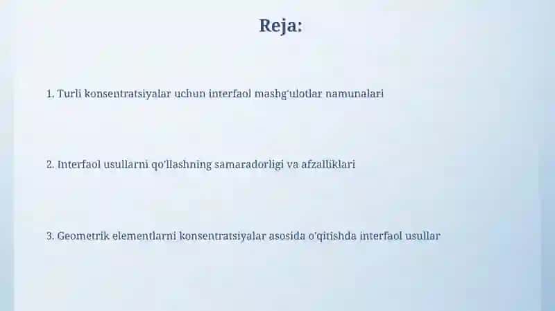 Geometrik elementlarni konsentratsiyalar asosida o'qitishda interfaol usullar 2
