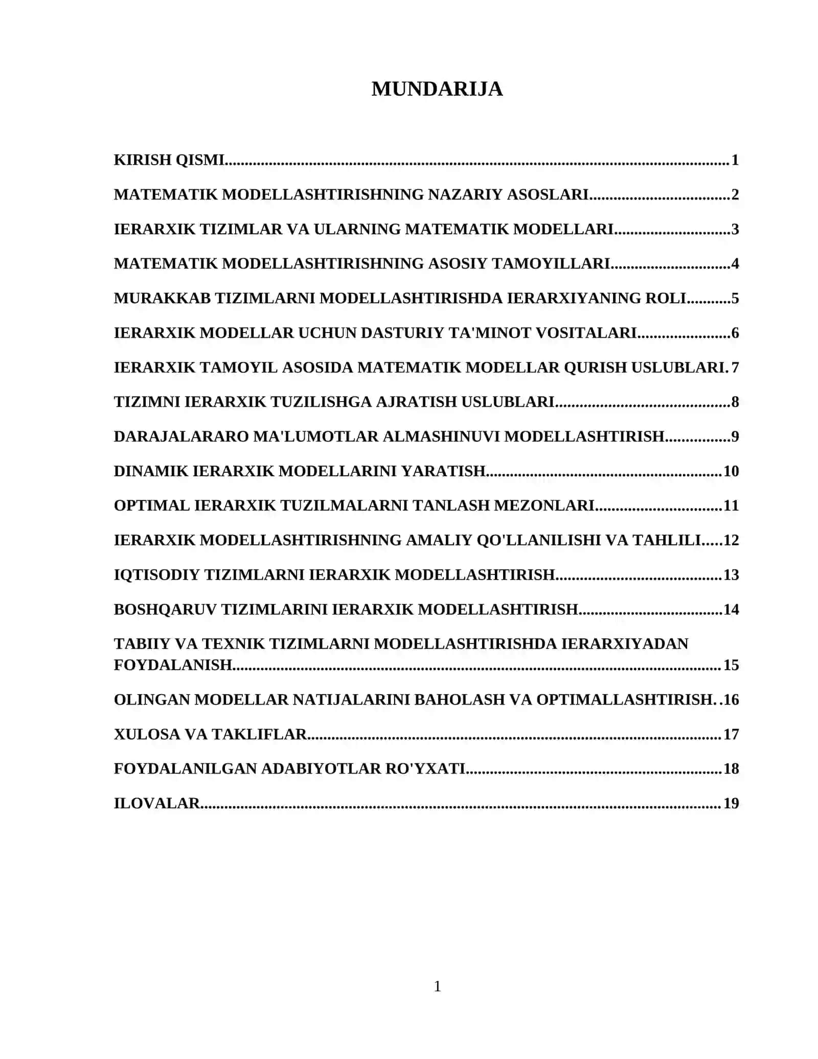 Kurs ishi. Mavzu: Iyerarxik prinsipdan foydalanib matematik modellar qurish 2