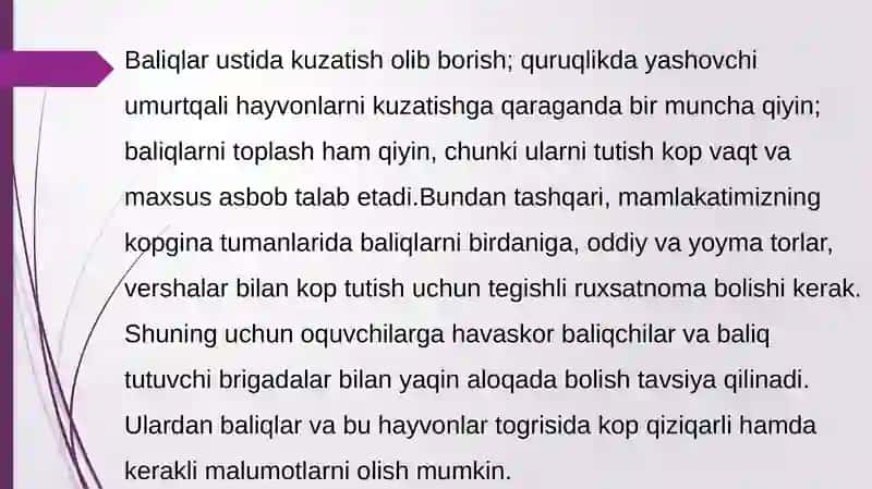 Baliqlar sinfining turli sistematik guruhlaridan preparat tayyorlash. 2