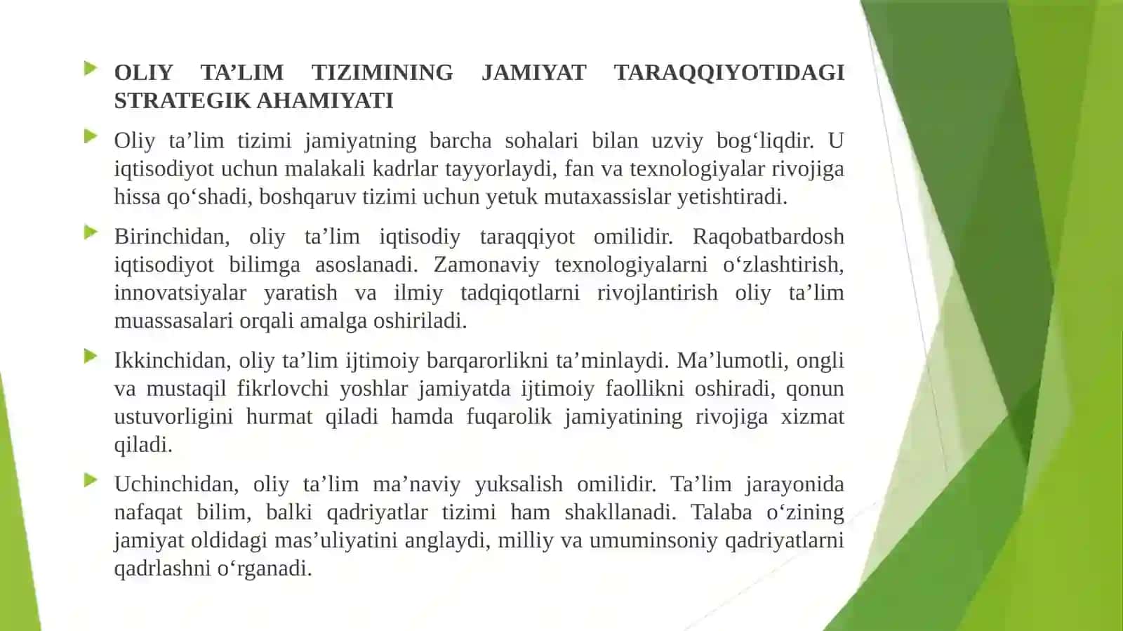 Oliy ta’lim tizimining ta’lim tizimidagi oʻrni 2