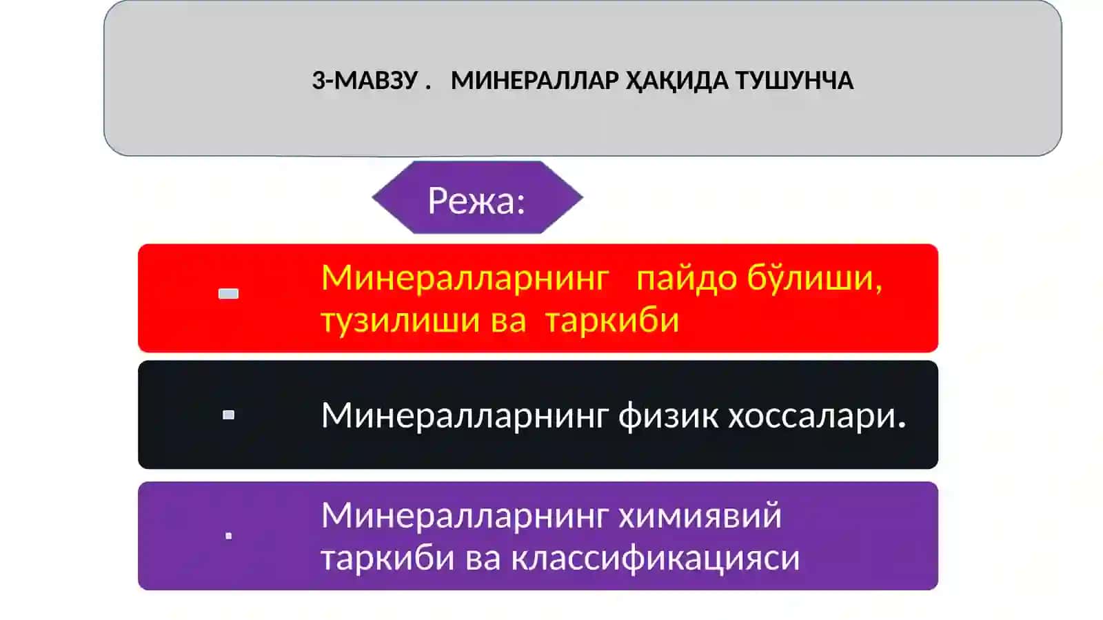 МИНЕРАЛЛАРҲАҚИДА ТУШУНЧА 2