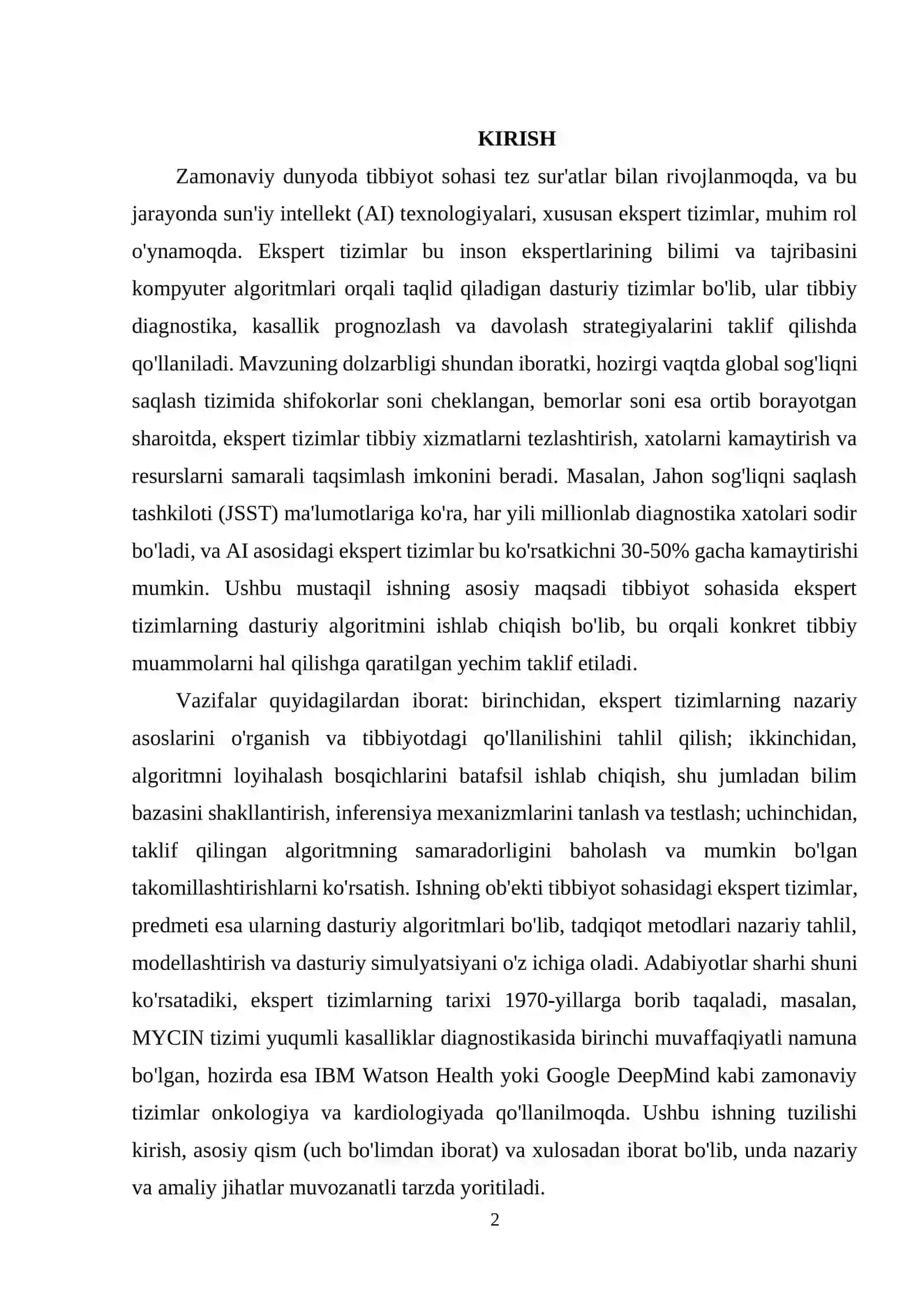Ekspert tizimlarining tibbiyot sohasida qoʻllash dasturiy algoritmi 2