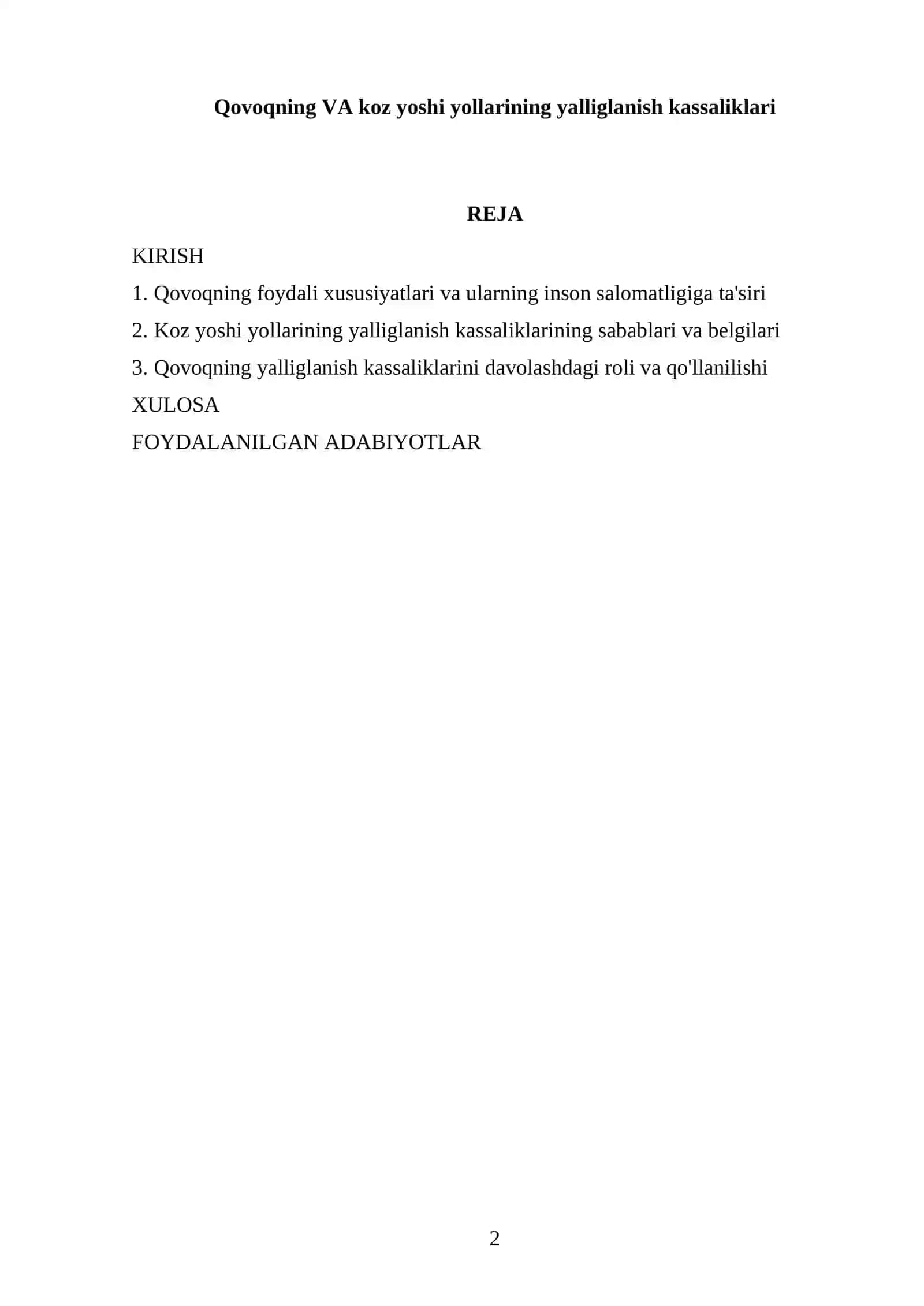 Qovoqning VA koz yoshi yollarining yalliglanish kassaliklari referati 2