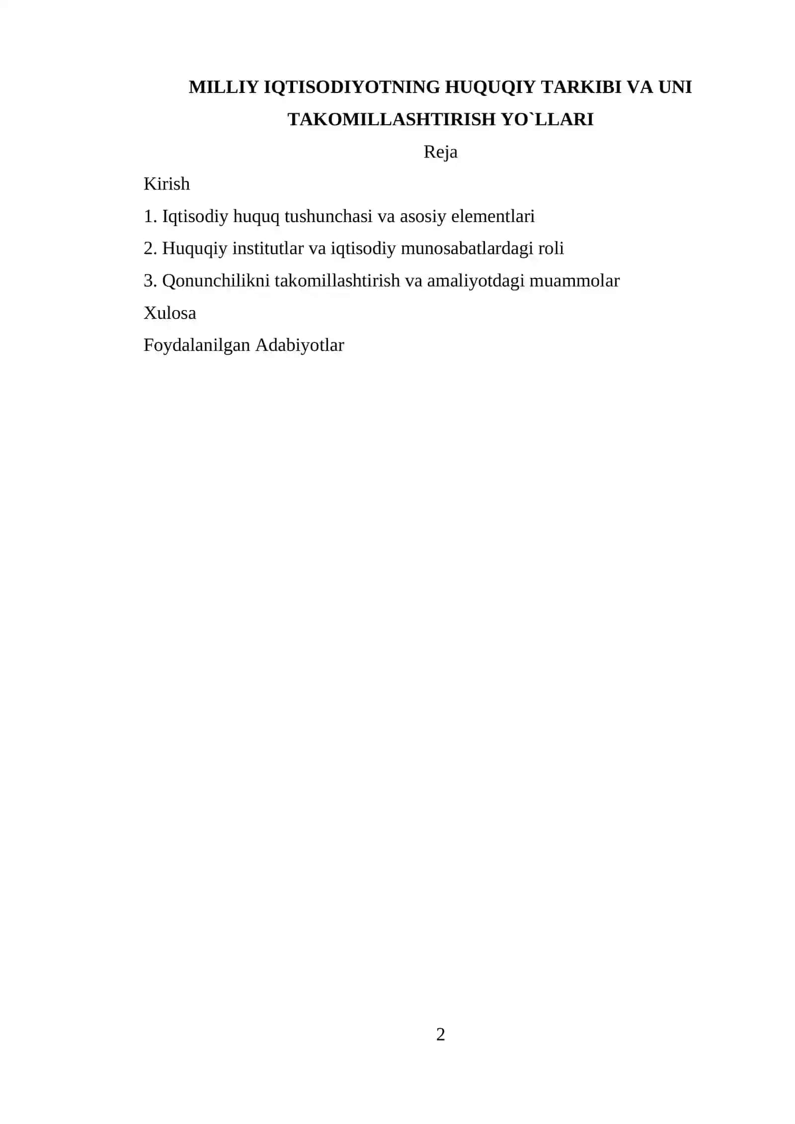 Milliy iqtisodiyotning huquqiy tarkibi va uni takomillashtirish yo‘llari 2