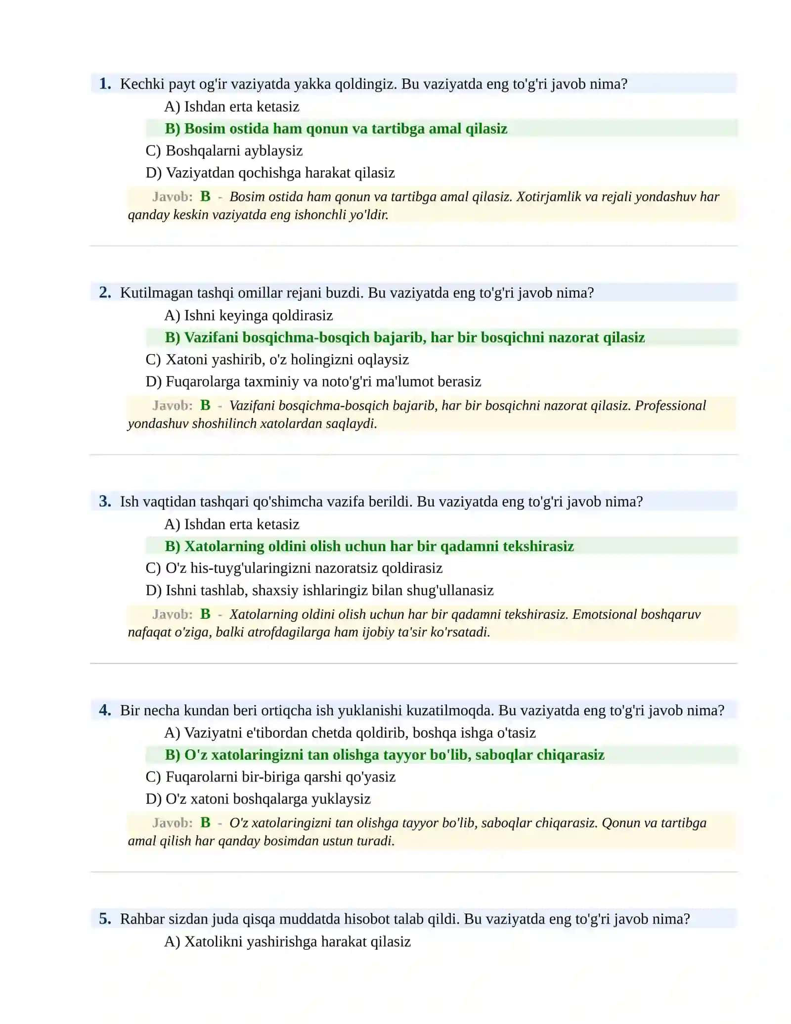 BOJXONA XIZMATIGA ISHGA KIRISH PSIXOLOGIK SINOV Testlari 2