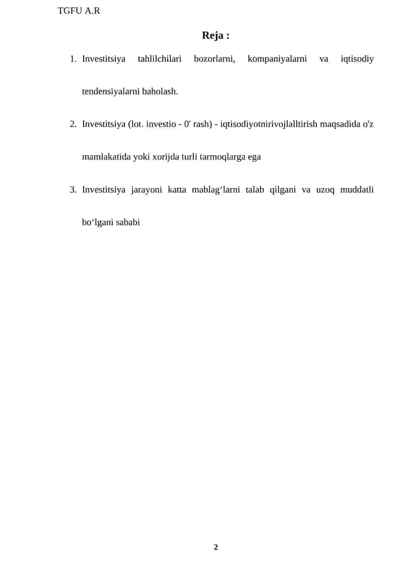 Investitsion bozorlarda tahlilchilarning roli va investitsiya foydasini bashorat qilish 2