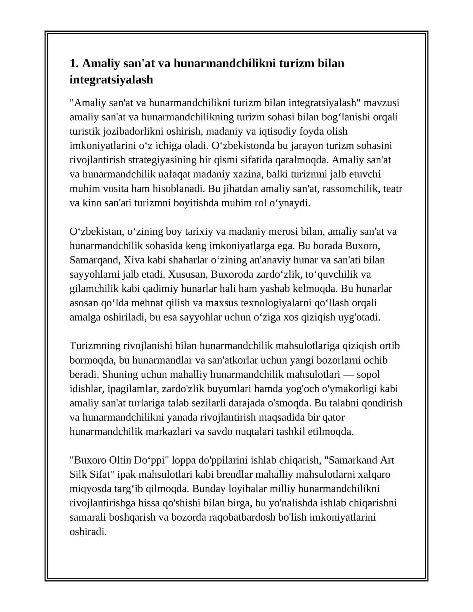 AMALIY SAN'AT, RASSOMCHILIK, TEATR VA KINO SAN'ATI. TURIZM SOHASINING RIVOJLANISHI 2