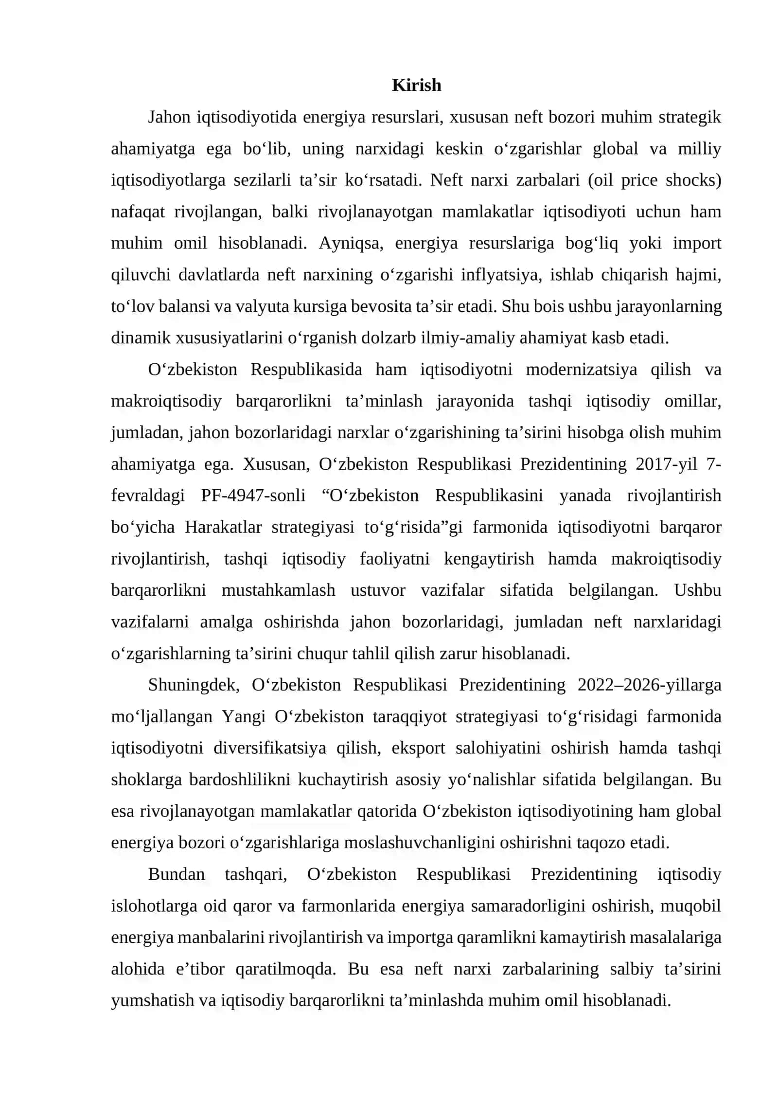 Neft narxi zarbalari va rivojlanayotgan mamlakatlar iqtisodiyotiga dinamik tasiri 2
