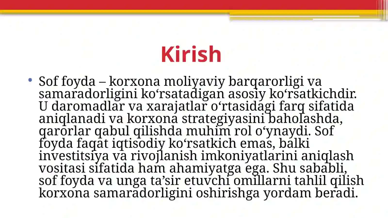 Sof foyda va unga tasir etuvchi omillar tahlili 2