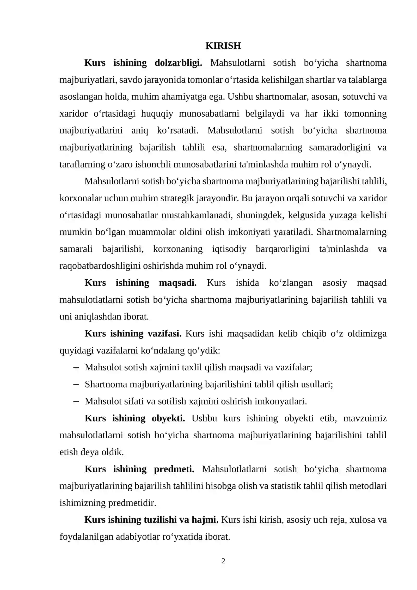 MAHSULOTLATLARNI SOTISH BO‘YICHA SHARTNOMA MAJBURIYATLARINING BAJARILISH TAHLILI 2