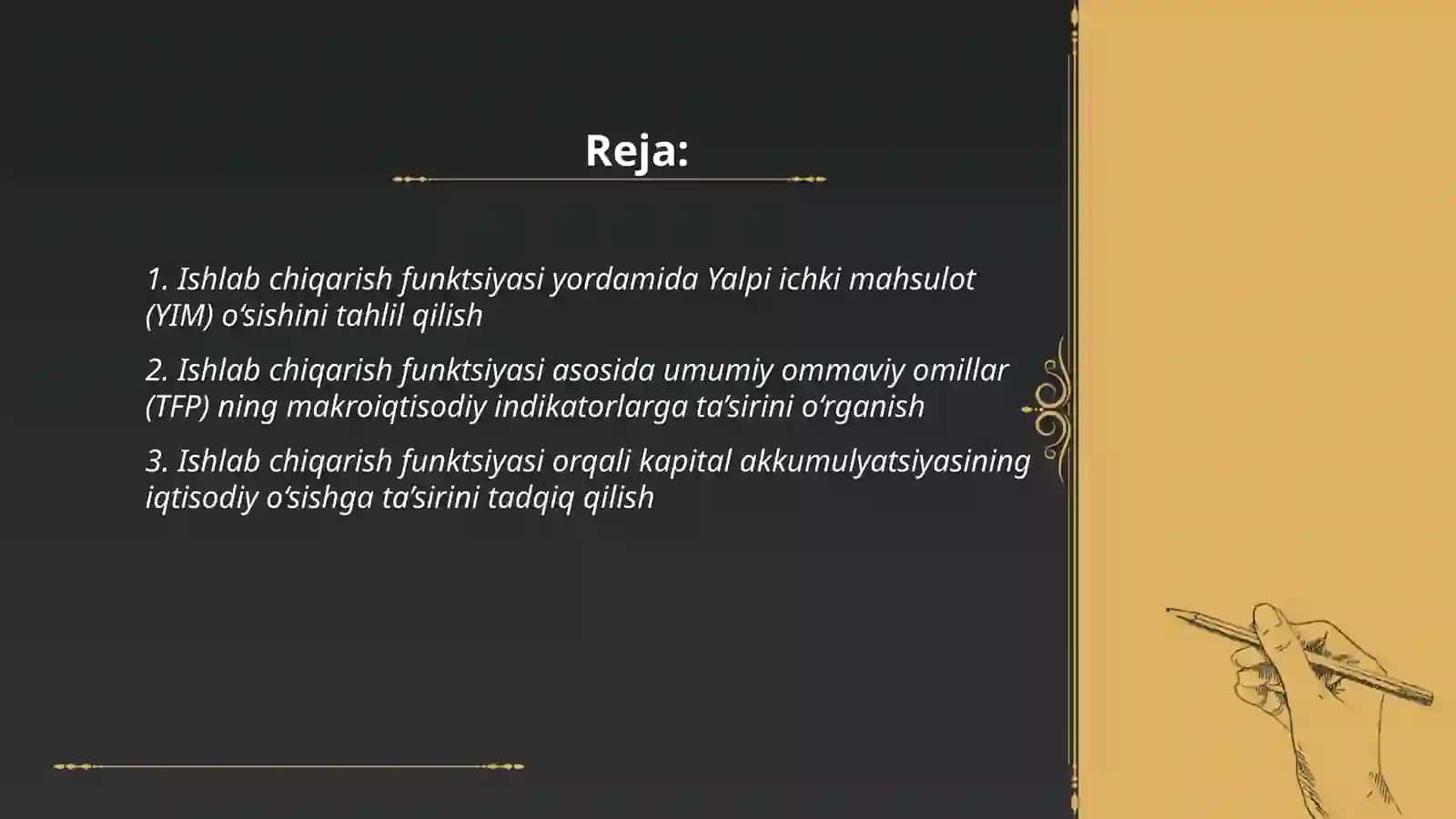 Makroiqtisodiy indikatorlarni ishlab chiqarish funktsiyalari yordamida tadqiq qilish 2