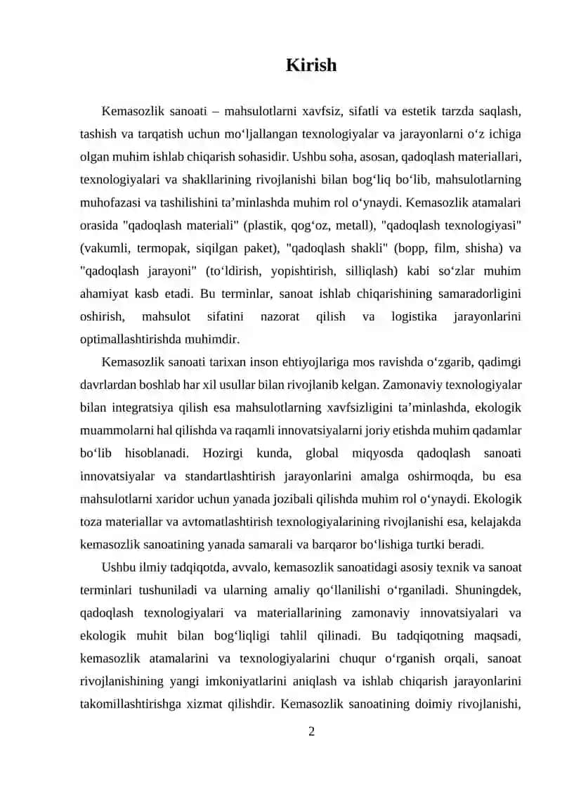 Kemasozlik sanoati va qadoqlash texnologiyasi 2