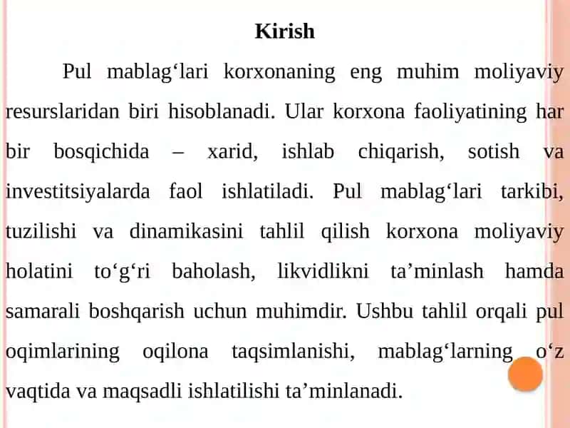 Pul mablag'lari tarkibi , tuzilishi va dinamikasi tahlili 2